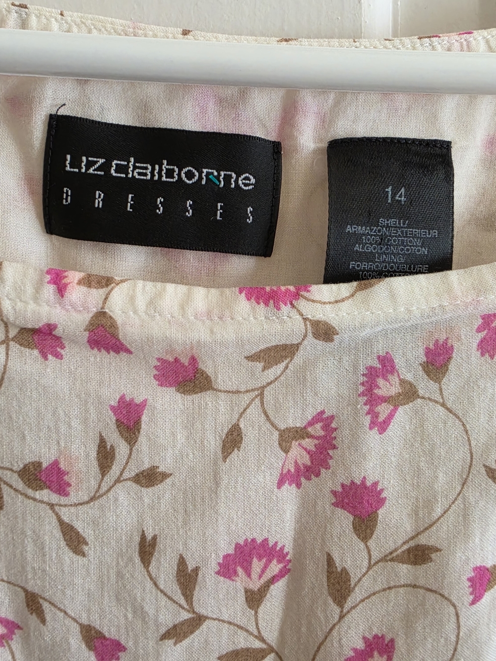 Vintage Liz Clairborne Y2K White Pink Ditsy Floral Drop Waist Dress Women's 14 - Picture 2 of 9